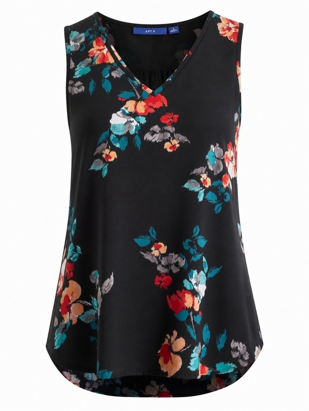 Apt. 9 Black Floral V-Neck Sleeveless Tank Top Medium Summer Casual
